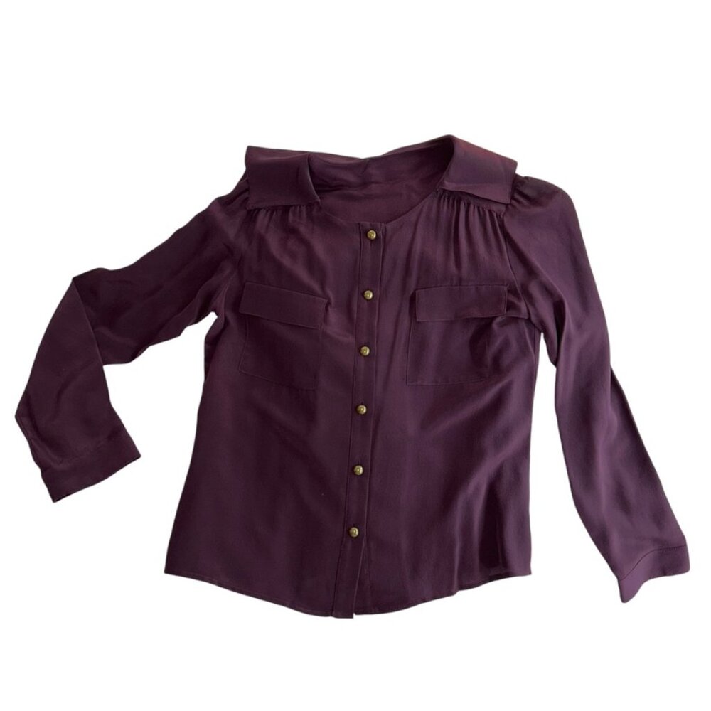 Hunter Dixon New York Eggplant purple silk midi-collared top tunic M